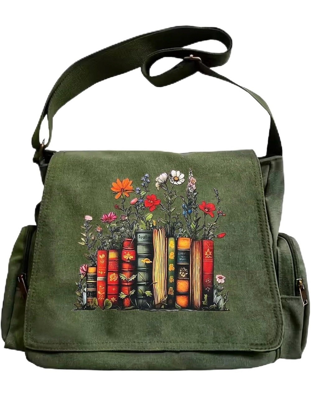 Books Messenger Bag Canvas Crossbody Bags Women/Men Purses with Pockets